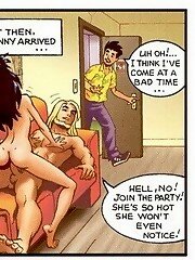 Charming sexy comic brunette getting sandwiched